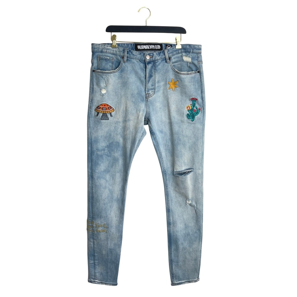 Billionaire Boys Club Distressed Embroidered Patch‎ Skinny Jeans UFO Cactus 38